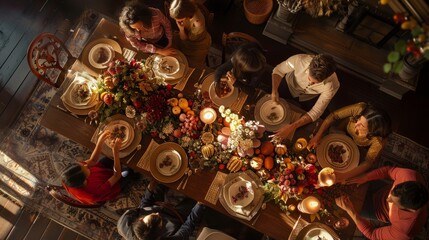 Family Dinner Celebration, Overhead Festive Table View