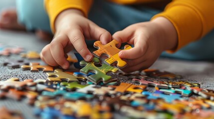 Preschooler's Hands on Puzzle, Educational Playtime