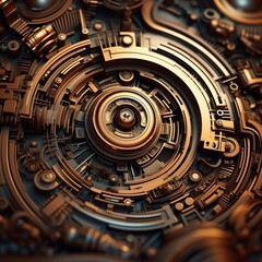 Obraz premium An abstract scifi artwork featuring bronze tones, highlighting closeup textures and intricate patterns