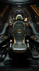 A futuristic cockpit design seamlessly blending sleek metal and cutting-edge technology 