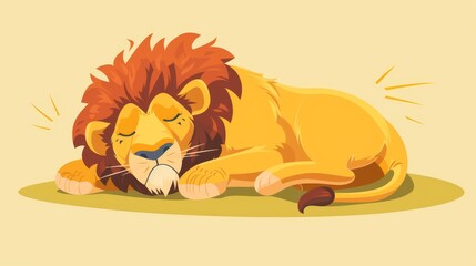   A cartoon lion reclines on the ground, eyes closed, head rested