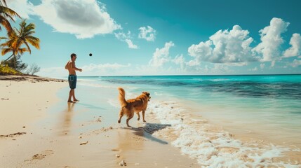 Joyful Dog Playing Fetch on Sunny Beach