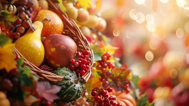 Seasonal Abundance, Autumn Cornucopia on Thanksgiving Table