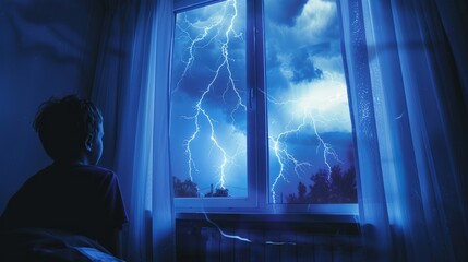 Contemplative Person Observing Storm Through Window