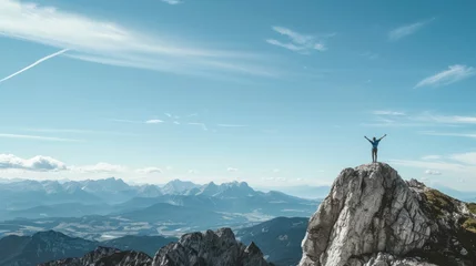 Foto op Plexiglas Solo Adventurer Conquers Mountain, Embraces Sky © Ilia Nesolenyi