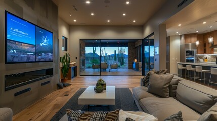 Smart Home Living Room with Voice-Controlled Lights and Modern Decor