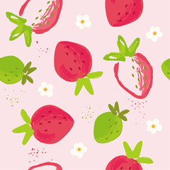 Strawberry seamless pattern, Vector hand drawn illustration.