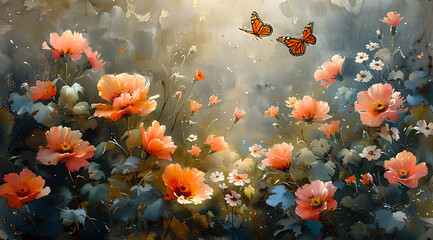 Fototapeta na wymiar Dynamic Dappling: Watercolor Symphony of Light and Flutter in Gardens