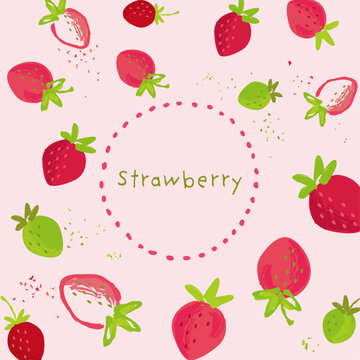 Strawberry background frame, Vector hand drawn illustration.