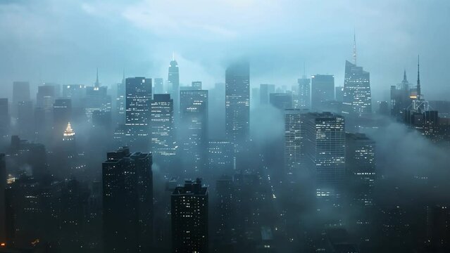City Shrouded in Mist: A Haze-Induced Wake-up Call. Concept Mysterious Fog, Urban Reverie, Hidden Landmarks, Atmospheric Adventures, City Exploration