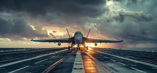 Aircraft sitting on the flight deck of a Aircraft carrier. Generative AI.