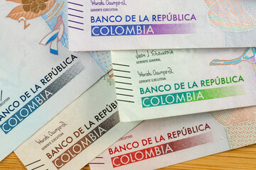 Colombia money, Set of pesos banknotes, Close up, Concept, Finance and economics
