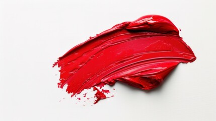 A smear of red lipstick isolated on a white background. The texture of creamy dense makeup. Bright red color of cosmetic product