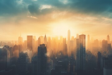 A city skyline with the Empire State Building in the center