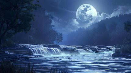 Silver Serenity A Moonlit Rivers Ethereal Glow in D