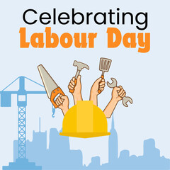 May 1st, International Labour Day Post Template Vector, Construction Worker, Buildng