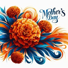 Vibrant Marigold Mother's Day Floral Illustration
