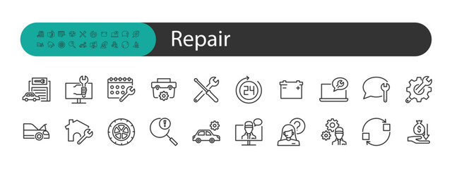 set of repair icons, maintenance, fix, service - obrazy, fototapety, plakaty