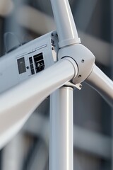 closeup, realistic, portrait of a modern wind turbine technology closeup with focus on mechanism and materials - obrazy, fototapety, plakaty