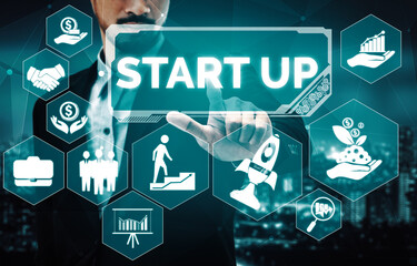 Start Up Business of Creative People Concept - Modern graphic interface showing symbol of...