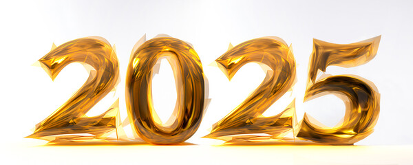 Large gold numbers 2025 on a white background. New Year's banner, poster or greeting card template.