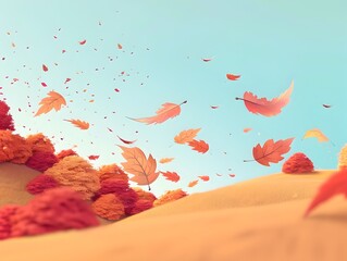 Whispers in the Autumn Wind Captivating Dance of Vibrant Leaves amid the Serene Breeze