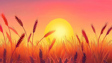 Happy vaisakhi background with wheat field at sunrise - obrazy, fototapety, plakaty