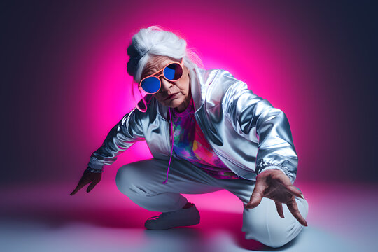Hip hop dancer cool old woman