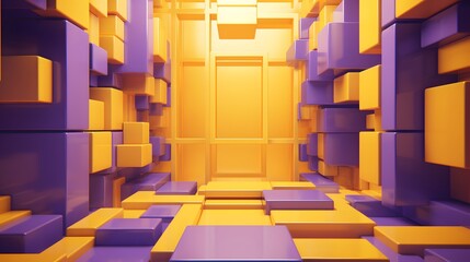 3d rendering of purple and yellow abstract geometric background. Scene for advertising, technology, showcase, banner, game, sport, cosmetic, business, metaverse. Sci-Fi Illustration. Product display