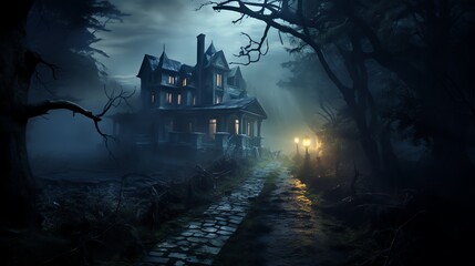 Haunted Houses Write a fictional story about a haunted house, incorporating elements of mystery, historical lore, and supernatural occurrences to captivate the readers imagination - obrazy, fototapety, plakaty