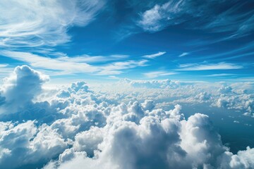Blue sky with clouds from above,Cloudscape with clear blue sky and fluffy clouds,  AI generated