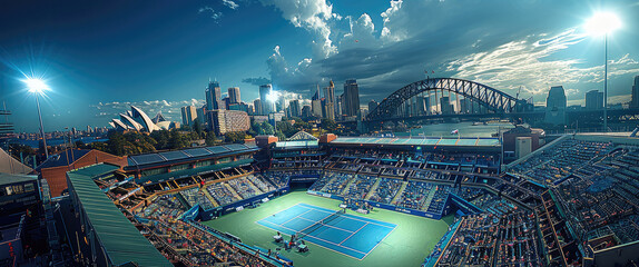 Sydney, a world class premium city hosting a tennis event. Generative AI.