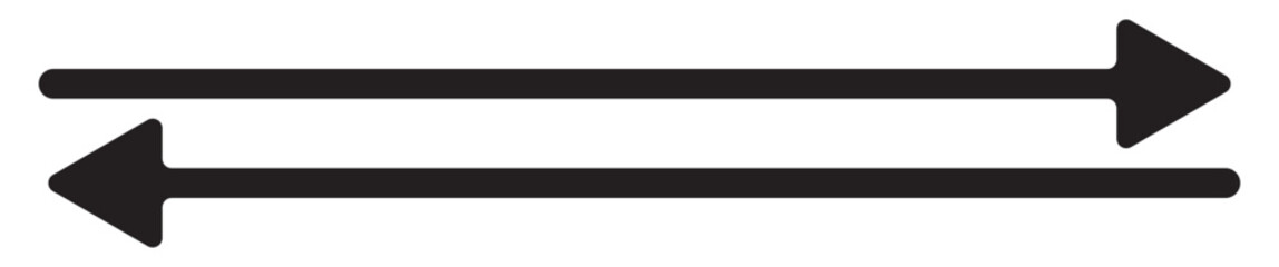 Obraz premium Horizontal long arrow signs. Dual thin long double ended arrow. Arrow pointer vector icon isolated on white background. Simple illustration. 11:11