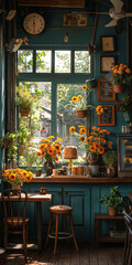 Fototapeta na wymiar A_sunlit_brunch_cafe_with_an_artistic_and_colorful