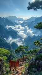 Fototapeta na wymiar Pho Chien Phong clouds floating over Meat with Prunes valleys, a savory sky