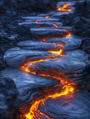 Lava flows through an ancient quarry, the earths power and beauty unleashed  - obrazy, fototapety, plakaty