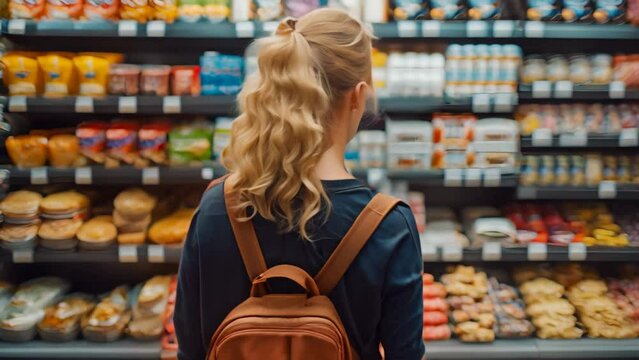 Pensive Shopper Amidst Bounty of Choices. Concept Shopping Stress, Decision Making, Retail Therapy