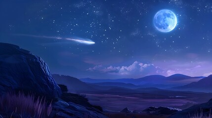Moons Spectral Glow A Comets Secret Rendezvous in a Starlit Landscape