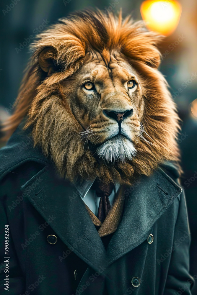 Poster Lion wearing suit and tie.