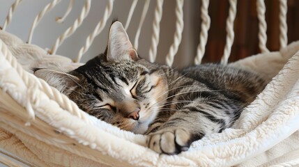 Tabby Cat Finds Ultimate Comfort in a Plush Hammock
