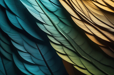 Abstract background - bright bird feathers and space for copying. Concept ornithology