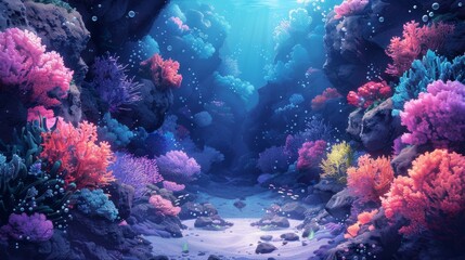 Fototapeta na wymiar Vibrant underwater seascape with colorful coral reefs in isometric perspective