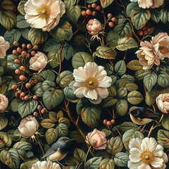 Timeless Victorian Floral Art with Delicate Birds