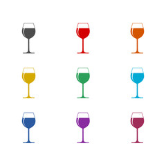 Wine glass with wine icon isolated on white background. Set icons colorful