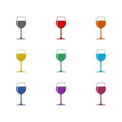 Wine glass with wine icon isolated on white background. Set icons colorful