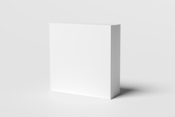 Blank square thin box mockup with lid isolated on white background.