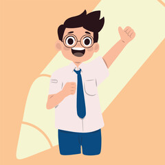 student boy raising hand