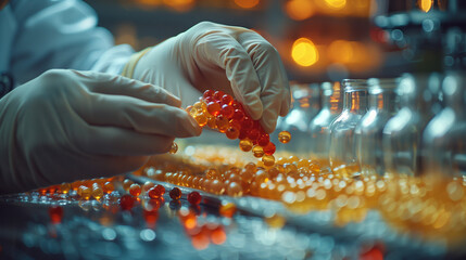 Close up of scientists hands conducting drug synthesis