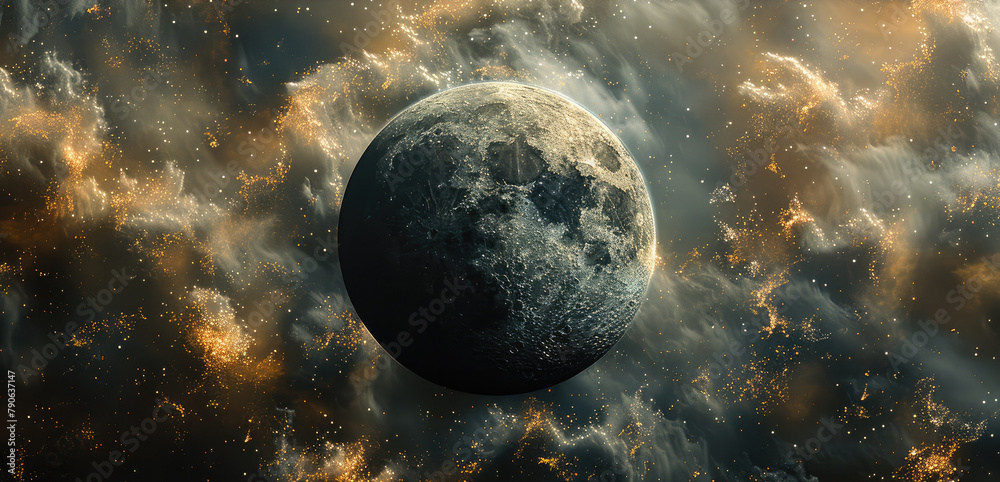 Aufkleber A single planet left with black clouds in a deteriorating galaxy with all the other planets destroyed. Generative AI.