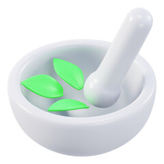 3D illustration of herbal medicine in a white mortar